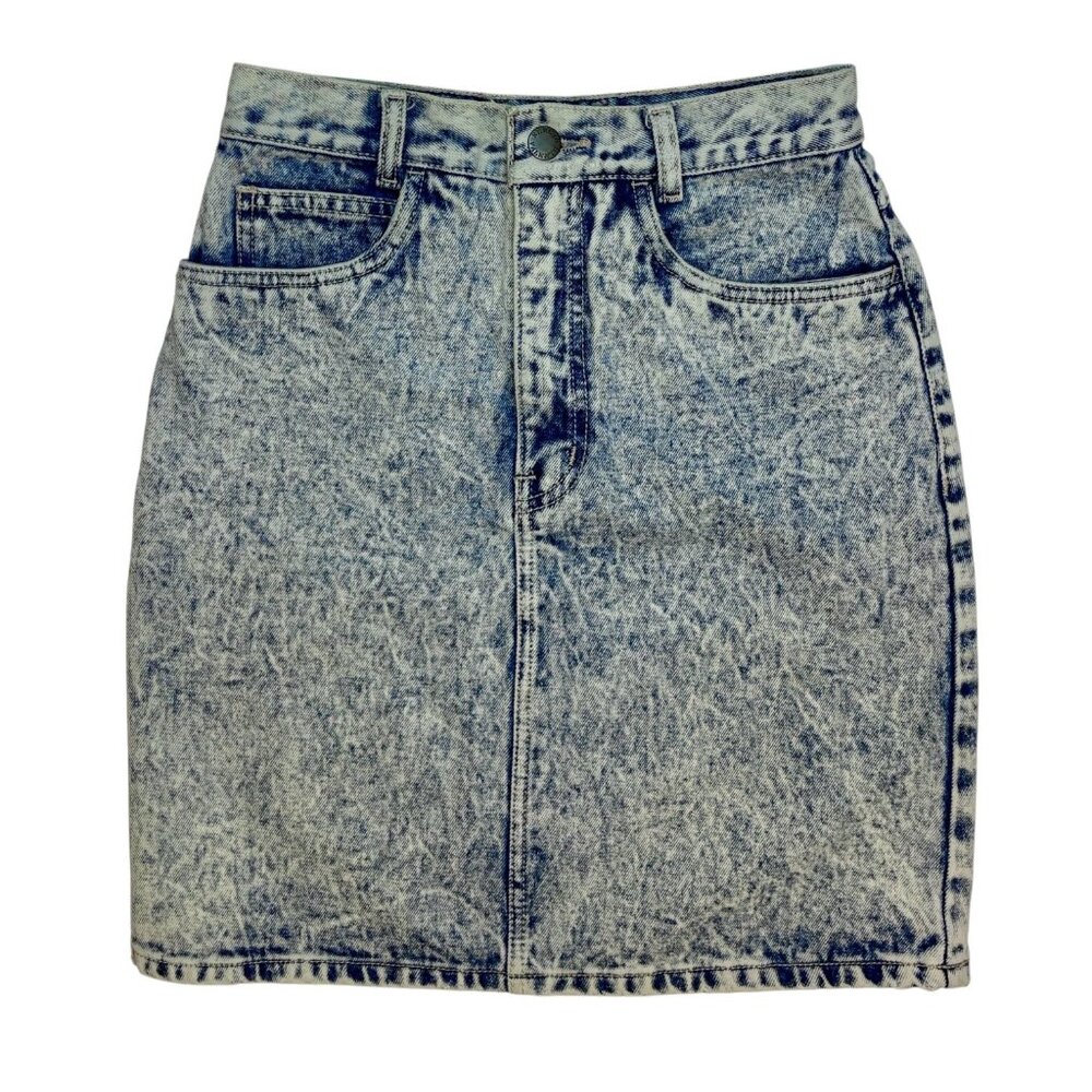 Vintage Sergio Diamond Wash High-Waisted Acid Wash Denim Skirt – Size 7/8